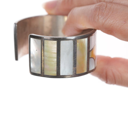 6.25" Sabin Chavez Zuni silver and multi-color mother of pearl cuff bracelet