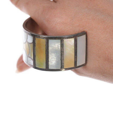 6.25" Sabin Chavez Zuni silver and multi-color mother of pearl cuff bracelet