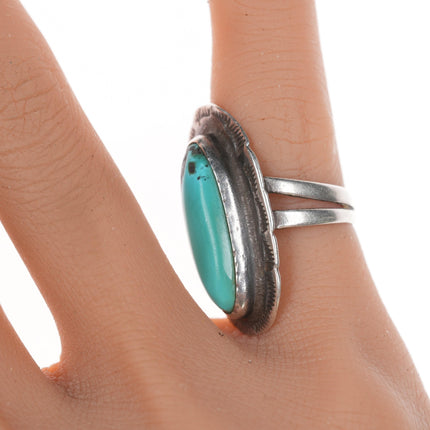 sz 4.75 Vintage Native American stamped silver ring with turquoise