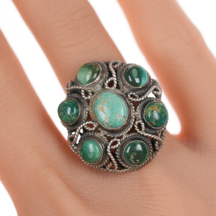 sz4.5 Vintage silver turquoise cluster ring