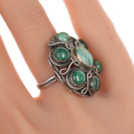 sz4.5 Vintage silver turquoise cluster ring