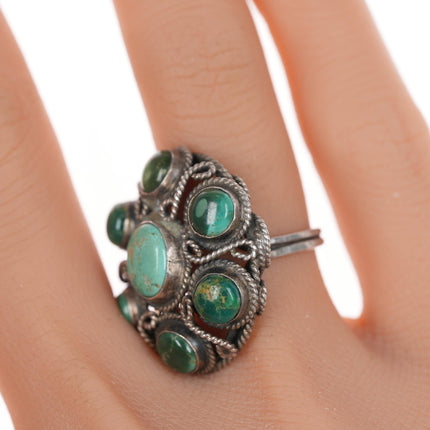 sz4.5 Vintage silver turquoise cluster ring