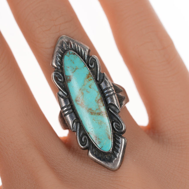 sz6 Bell Trading Post Long silver and turquoise ring