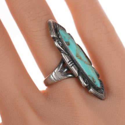 sz6 Bell Trading Post Long silver and turquoise ring