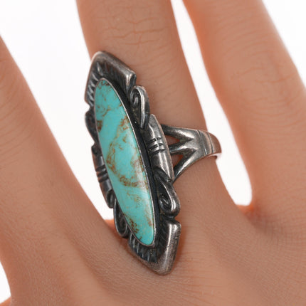 sz6 Bell Trading Post Long silver and turquoise ring