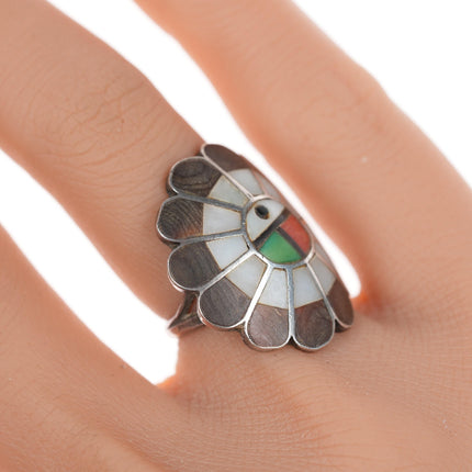 sz4 Vintage Zuni sunface channel inlay silver ring