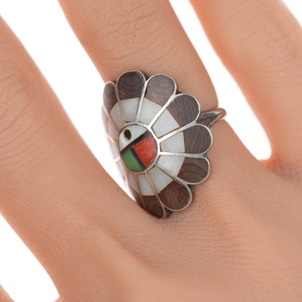 sz4 Vintage Zuni sunface channel inlay silver ring