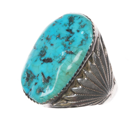 Sz12.75 Robert and Bernice Leekya Zuni sterling and turquoise ring