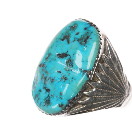 Sz12.75 Robert and Bernice Leekya Zuni sterling and turquoise ring