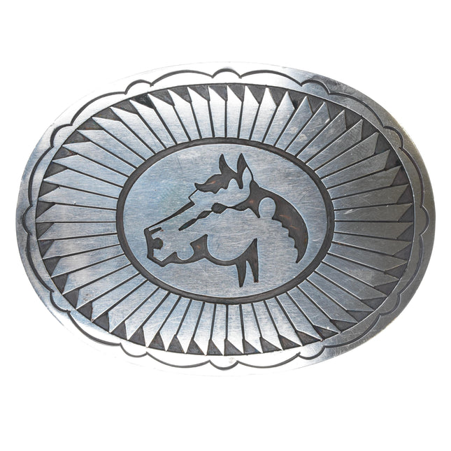 Van riper Overlay Horse Head belt buckle in sterling