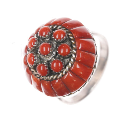 sz7.75 Lee and Mary Weebothee Zuni Mediterranean coral inlay ring