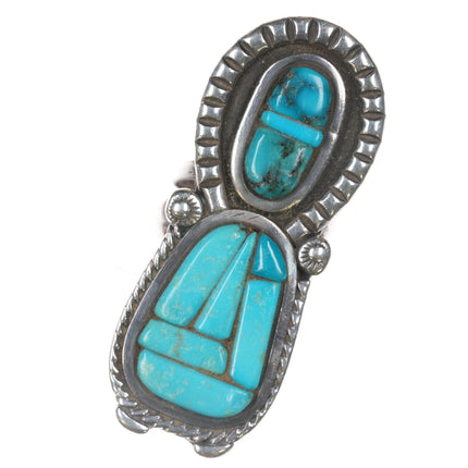 sz8 Vintage Native American cobblestone turquoise silver kachina form ring