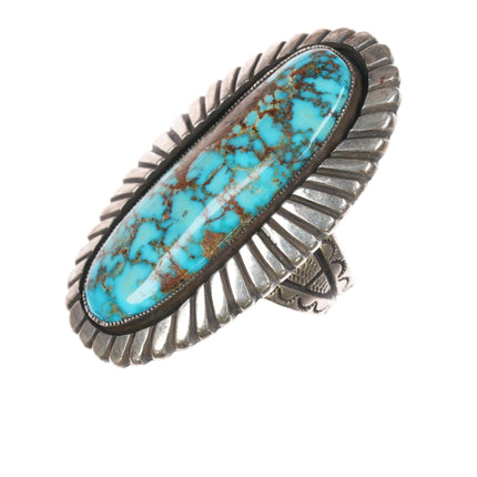 sz9 Calvin Martinez Navajo large sterling high grade turquoise ring