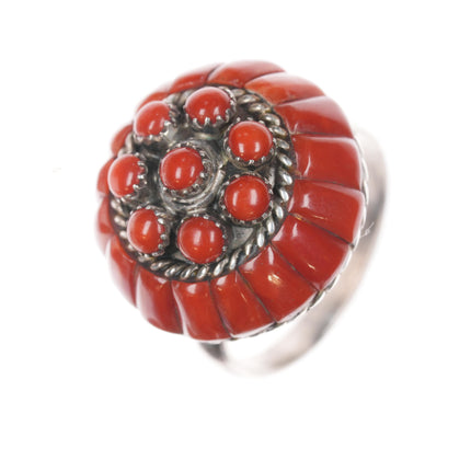 sz7.75 Lee and Mary Weebothee Zuni Mediterranean coral inlay ring