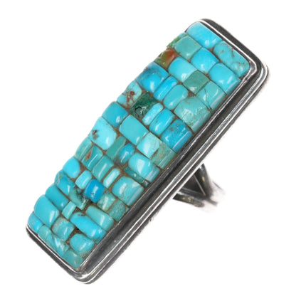 sz8.25 Large Old Native American silver turquoise cobblestone ring