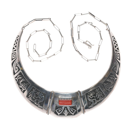 Hopi Overlay Mediterranean coral bib necklace in sterling