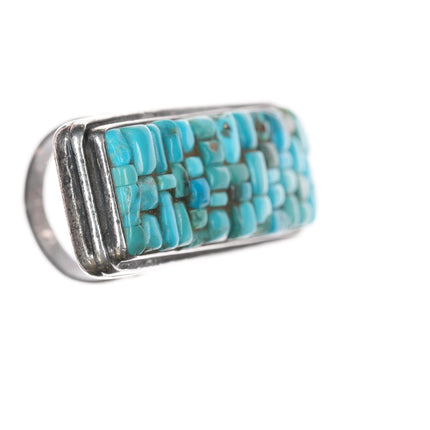 sz8.25 Large Old Native American silver turquoise cobblestone ring