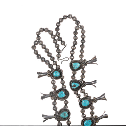 Large Vintage Native American Sterling and turquoise squash blossom necklace