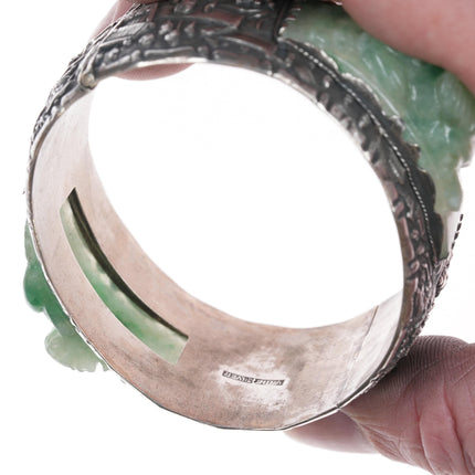 c1910 Antique Chinese Republic period Jadeite Silver repousse bangle bracelet