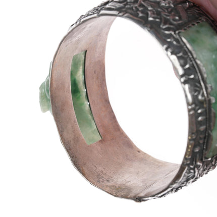 c1910 Antique Chinese Republic period Jadeite Silver repousse bangle bracelet