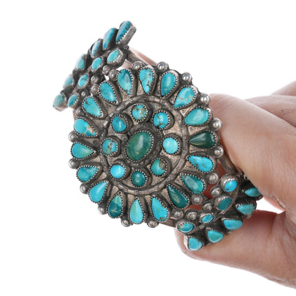 6.75" c1940's Zuni Cluster turquoise and silver cuff bracelet