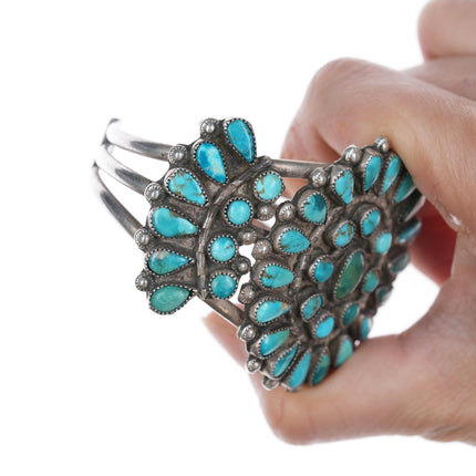 6.75" c1940's Zuni Cluster turquoise and silver cuff bracelet