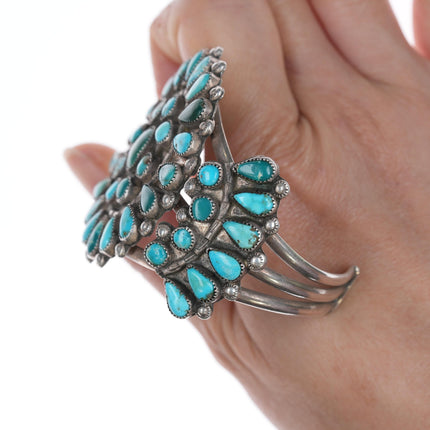 6.75" c1940's Zuni Cluster turquoise and silver cuff bracelet