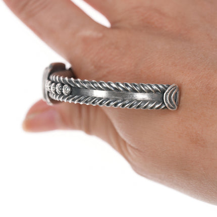 6.5" Harry Morgan (1947-2008) Navajo Sterling twisted wire cuff bracelet with turquoise