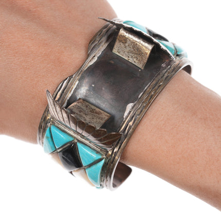 7" Vintage Native American sterling multi-stone inlay watch cuff bracelet