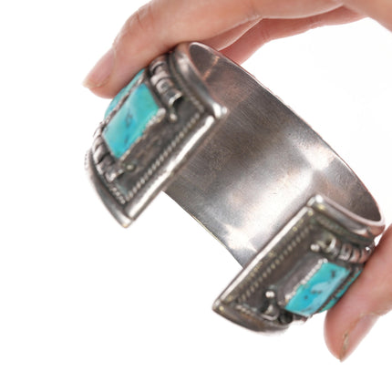 6.75" Large Navajo silver and turquoise watch cuff bracelet