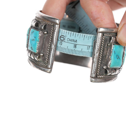 6.75" Large Navajo silver and turquoise watch cuff bracelet