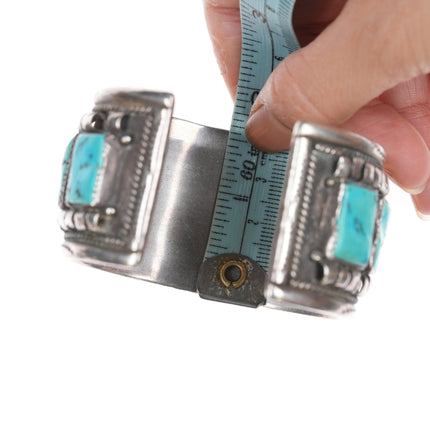 6.75" Large Navajo silver and turquoise watch cuff bracelet