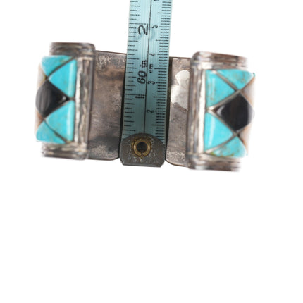 7" Vintage Native American sterling multi-stone inlay watch cuff bracelet