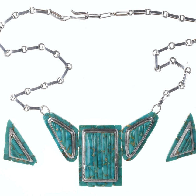 Danny J Stewart Sterling Cobblestone turquoise inlay necklace and earrings