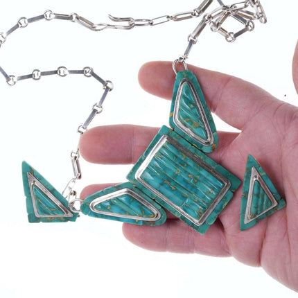 Danny J Stewart Sterling Cobblestone turquoise inlay necklace and earrings