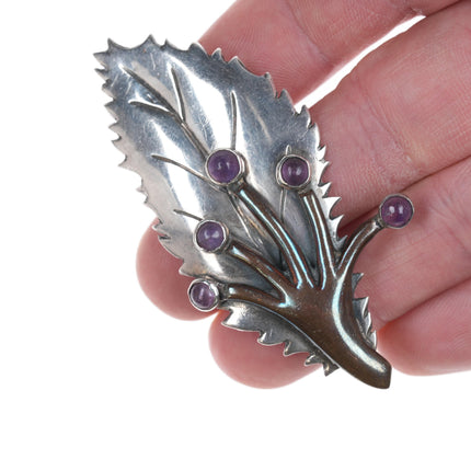 Antonio Pineda (1919-2009) Taxco Modernist Sterling amethyst leaf pin