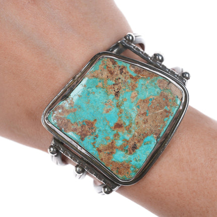 6.5" 40's-50's Navajo stamped silver cuff bracelet with large turquoise