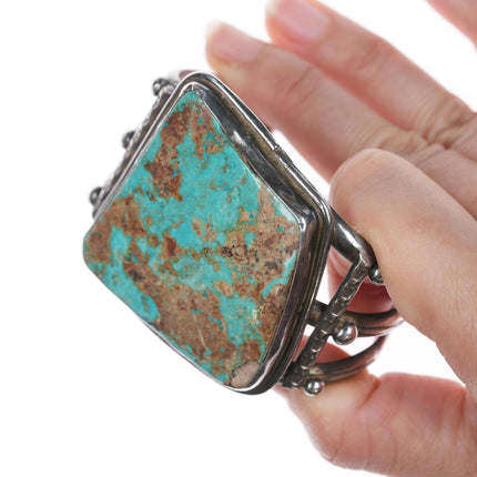 6.5" 40's-50's Navajo stamped silver cuff bracelet with large turquoise