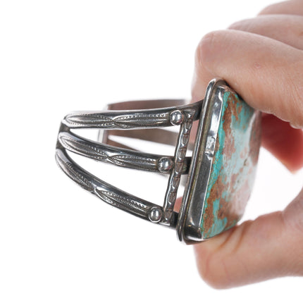 6.5" 40's-50's Navajo stamped silver cuff bracelet with large turquoise