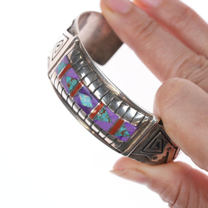 6.5" Abraham Begay Navajo Silver Sugilite, High grade turquoise, opal, and coral cuff bracelet