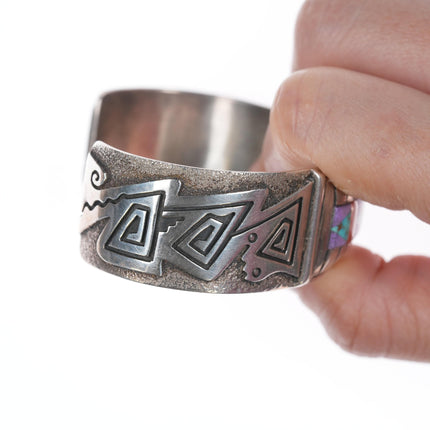 6.5" Abraham Begay Navajo Silver Sugilite, High grade turquoise, opal, and coral cuff bracelet