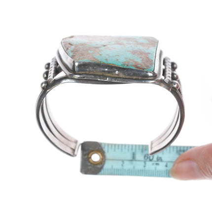 6.5" 40's-50's Navajo stamped silver cuff bracelet with large turquoise