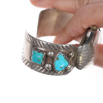 7 1/8" Vintage Native American Silver and turquoise watch cuff with Automatic Andre Bouchard