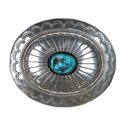 Wilbur Muskett Navajo sterling belt buckle with turquoise