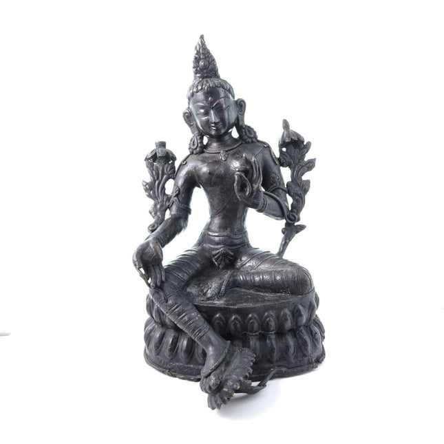 Tibetische buddhistische Tara-Skulptur aus Bronze, antiker Buddha aus dem 18. bis 19. Jahrhundert