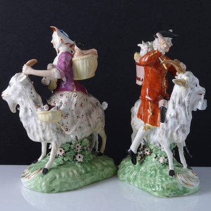 c1790 Derby Figure Group Pair "The Welsh Tailors" Woman Breastfeeding guy with t