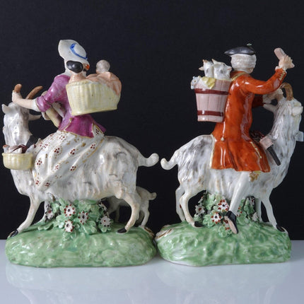 c1790 Derby Figure Group Pair "The Welsh Tailors" Woman Breastfeeding guy with t