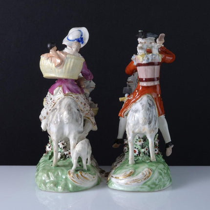 c1790 Derby Figure Group Pair "The Welsh Tailors" Woman Breastfeeding guy with t