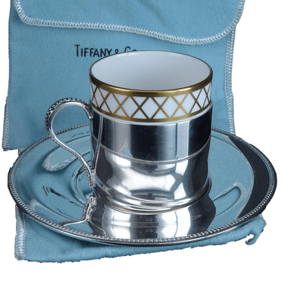 Tiffany Sterling Silver Espresso Cup and Saucer with Wedgwood Porcelain Insert (