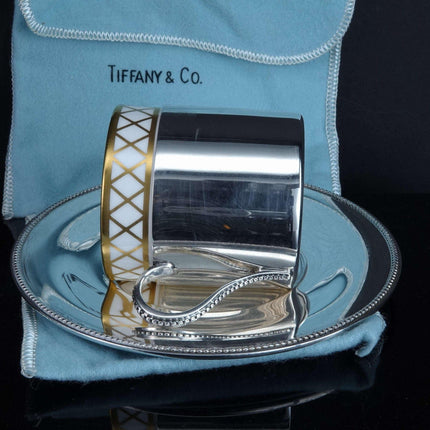 Tazzina da caffè e piattino in argento sterling Tiffany con inserto in porcellana Wedgwood (disponibili diversi)